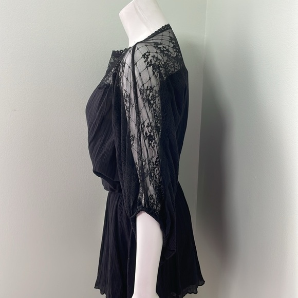 Free People Top Tunic Lace Blouson Black Size Small Long Dolman Sleeves - Picture 3 of 8